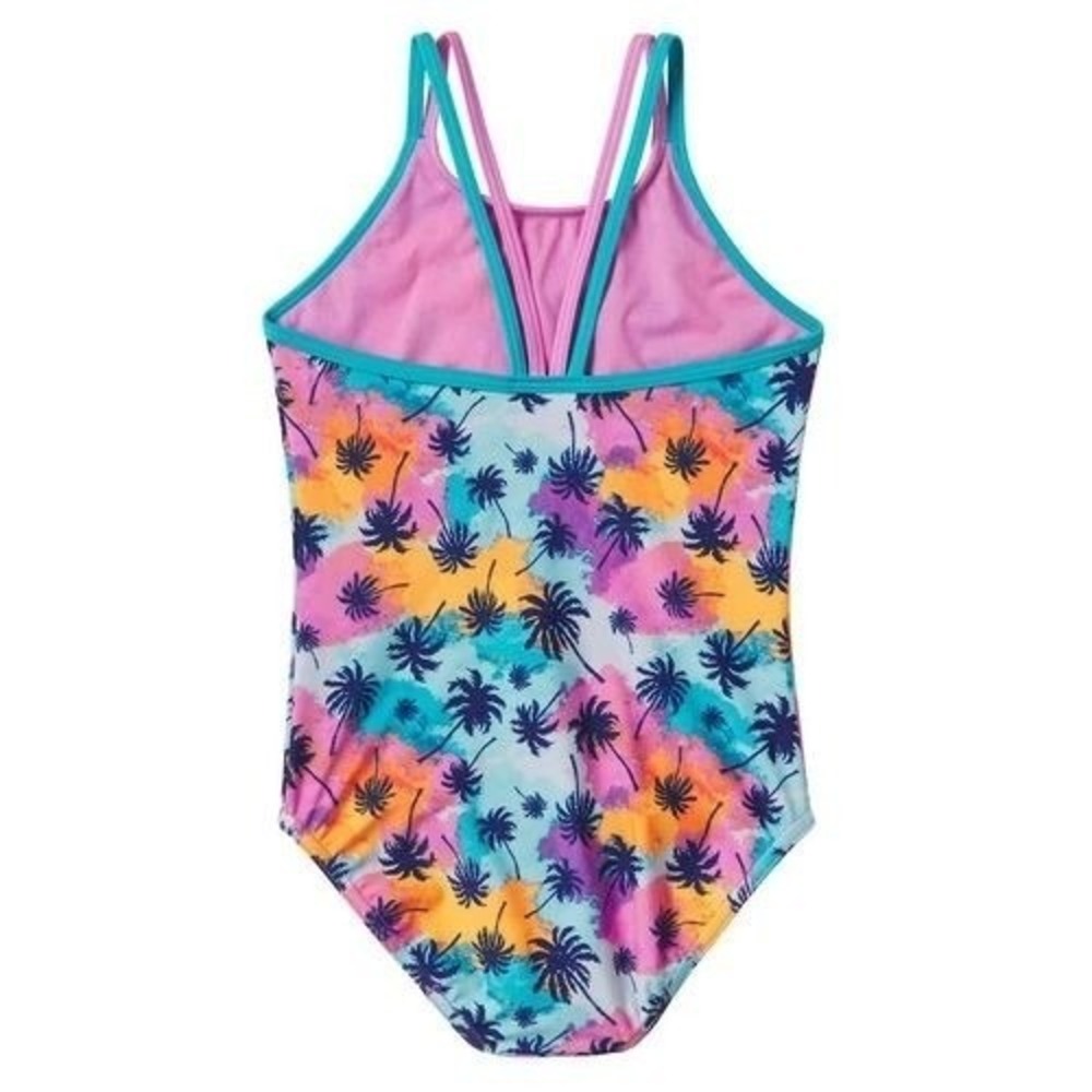Speedo Girl 16 One Piece Swimsuit Multicolor Tropical Palm Tree Print Racerback - Picture 2 of 5